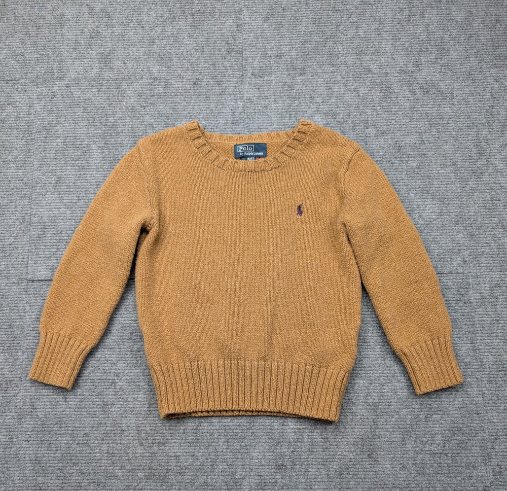Polo Ralph Lauren Sweater Baby Boy 4T Leather Elbow Patch Preppy Academia Brown